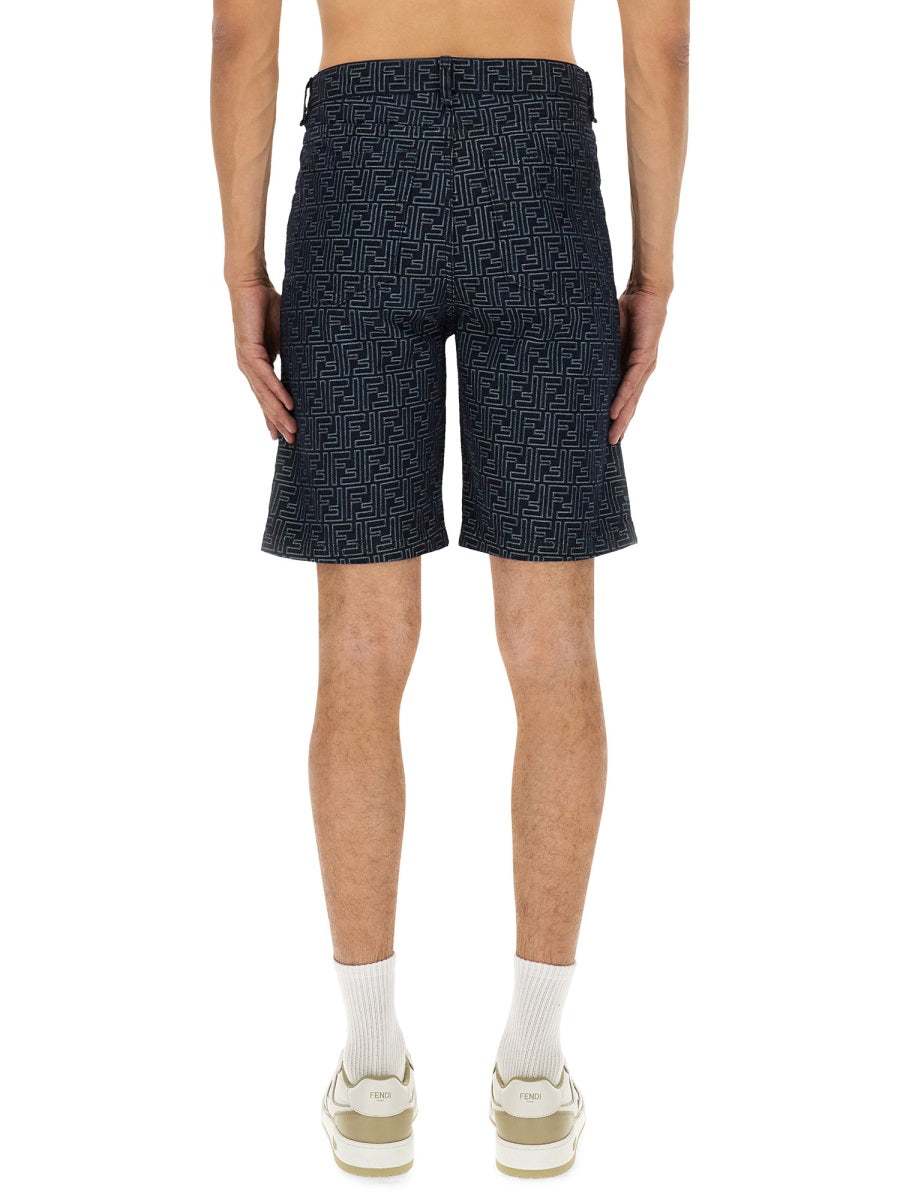 Fendi Men Ff Jacquard Denim Shorts FENDI