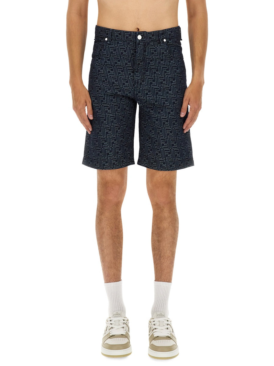 Fendi Men Ff Jacquard Denim Shorts FENDI
