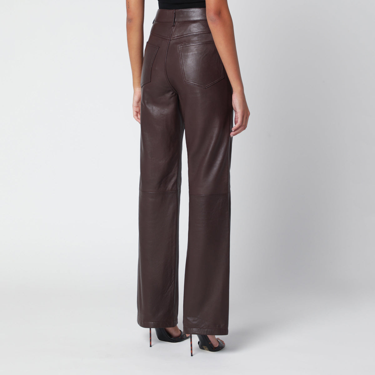 Rotate Mole-Colored Straight Leather Trousers Women ROTATE