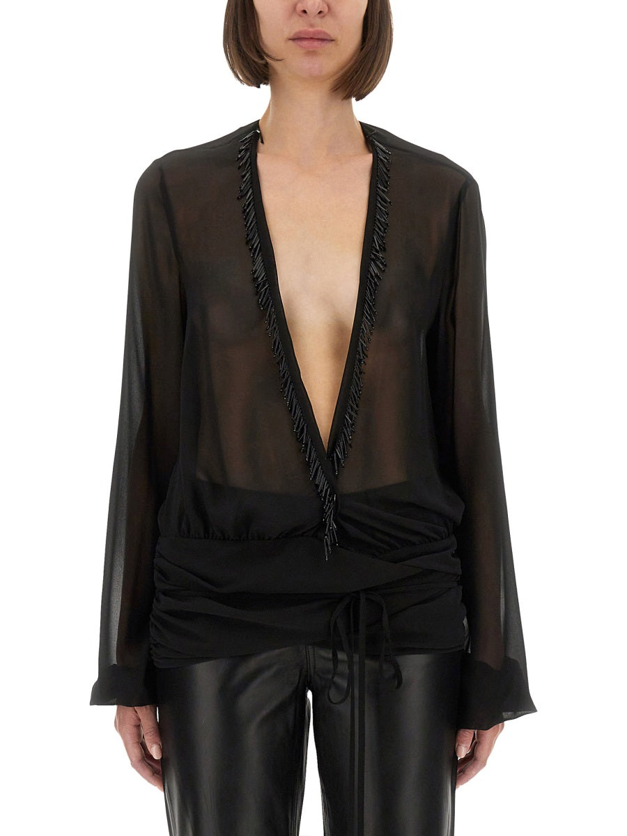 The Attico Women Embroidered Georgette Blouse THE ATTICO