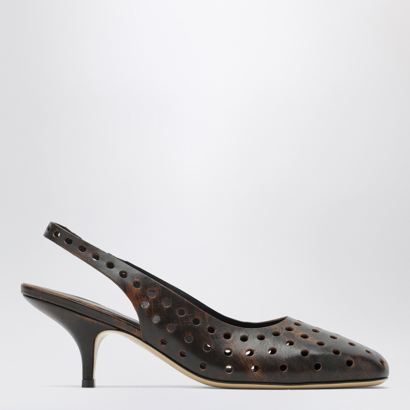 Dries Van Noten Brown Aged Leather Perforated Slingback Shoes Women DRIES VAN NOTEN