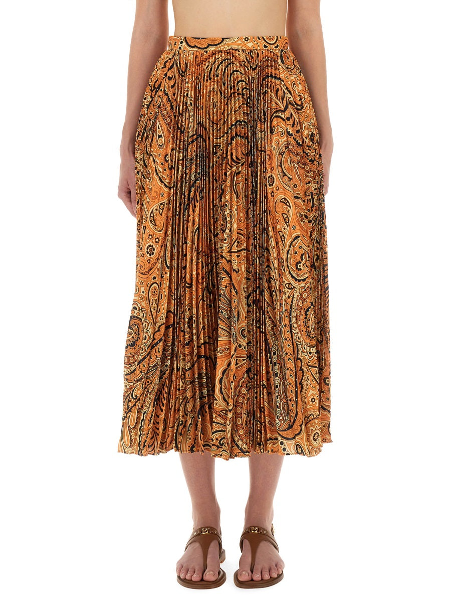 Etro Women Pleated Sablé Skirt With Print ETRO