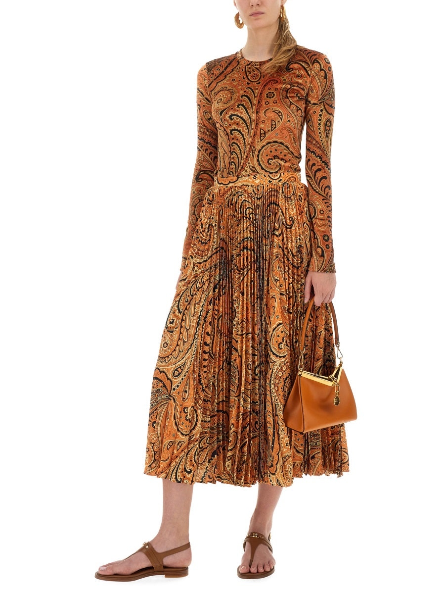 Etro Women Pleated Sablé Skirt With Print ETRO