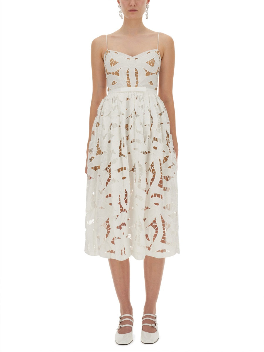 Self-Portrait Women Embroidered Midi Dress With Bow SELF-PORTRAIT