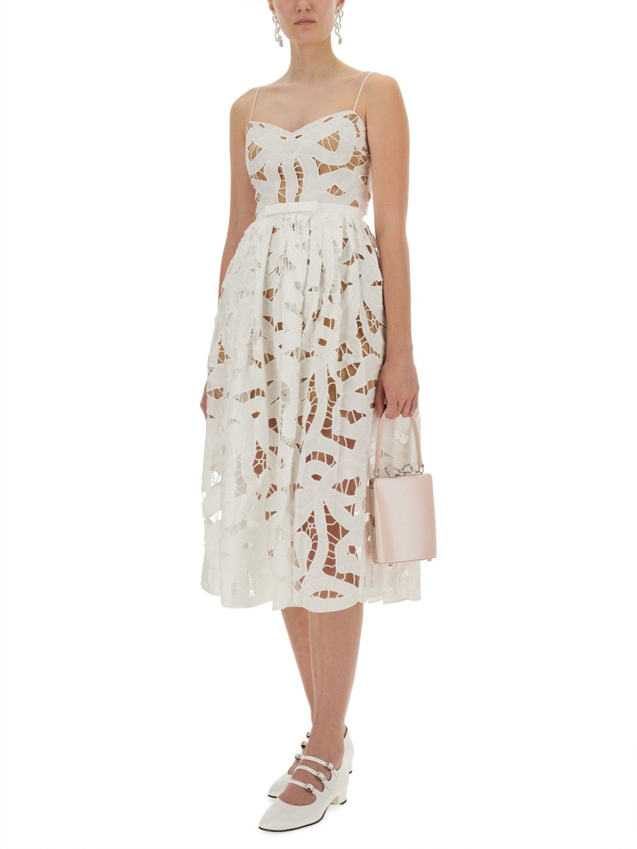 Self-Portrait Women Embroidered Midi Dress With Bow SELF-PORTRAIT