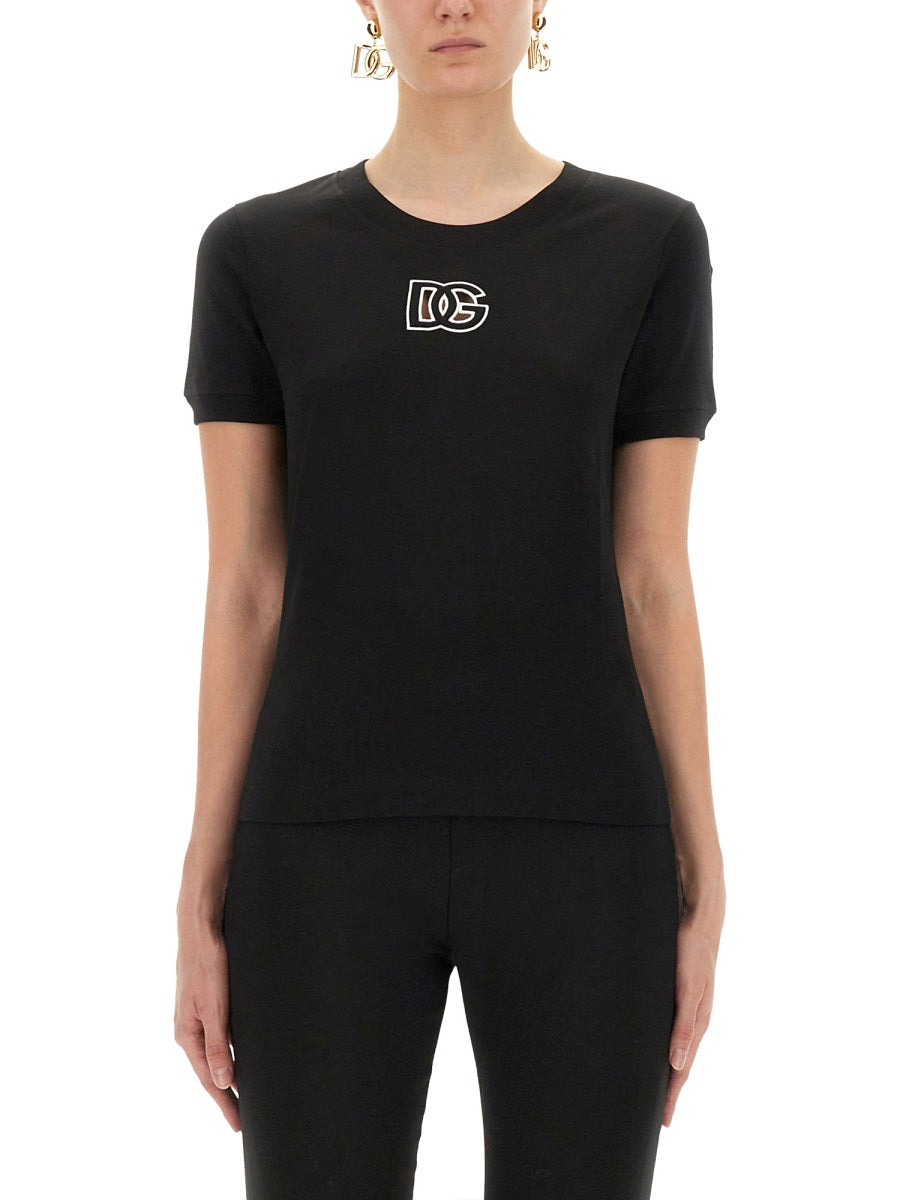 Dolce & Gabbana Women Jersey T-Shirt With Dg Logo Embroidery DOLCE & GABBANA