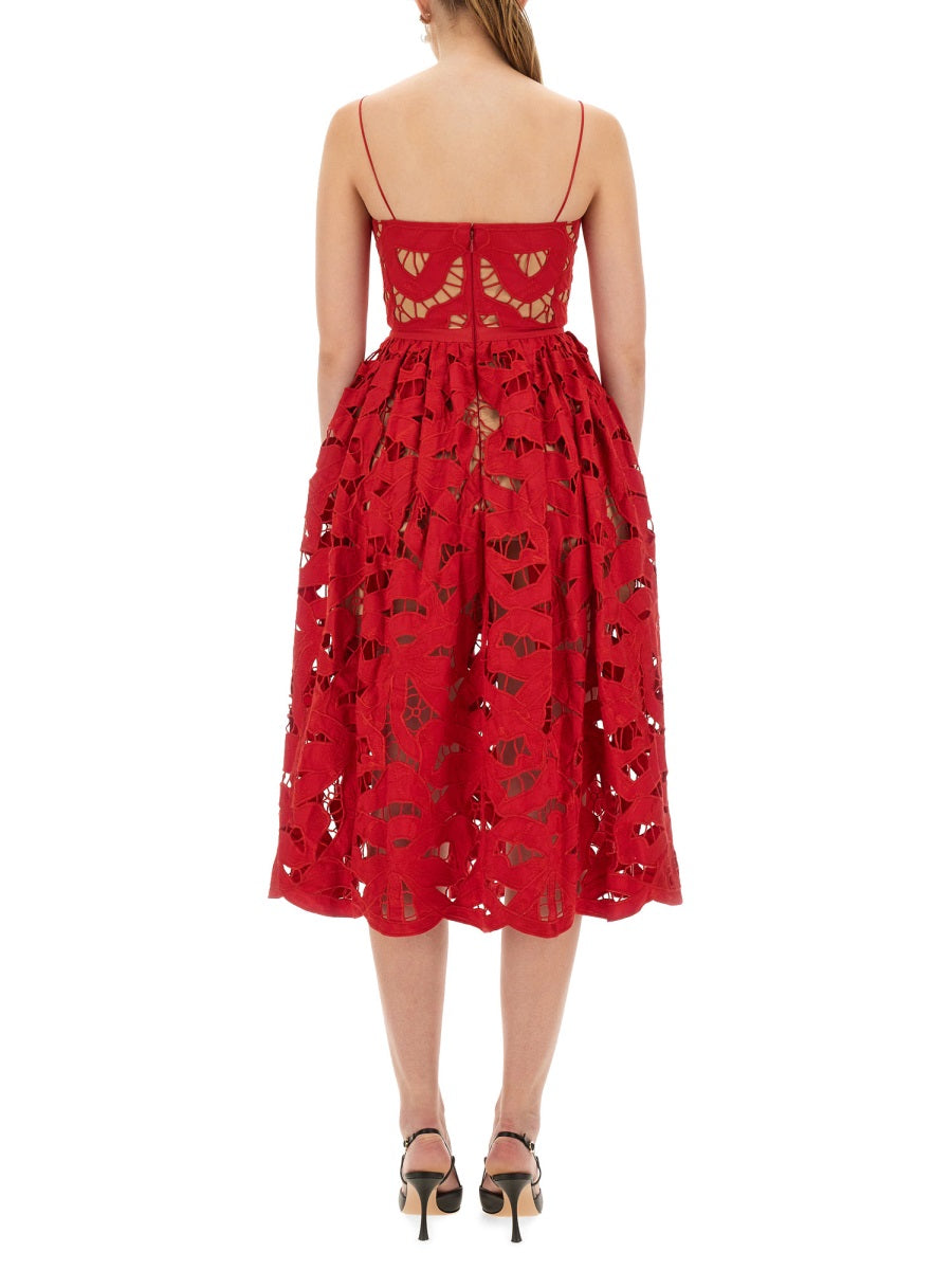 Self-Portrait Women Embroidered Midi Dress With Bow SELF-PORTRAIT