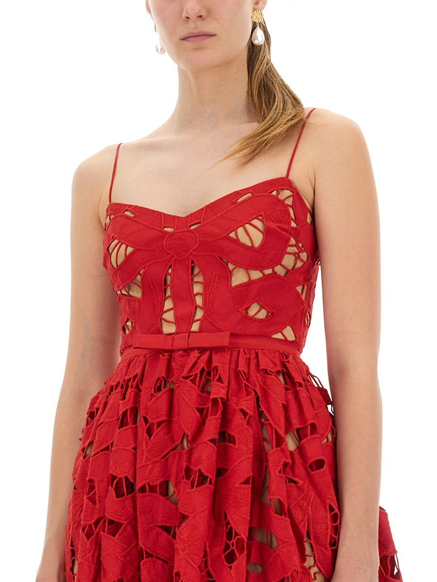 Self-Portrait Women Embroidered Midi Dress With Bow SELF-PORTRAIT