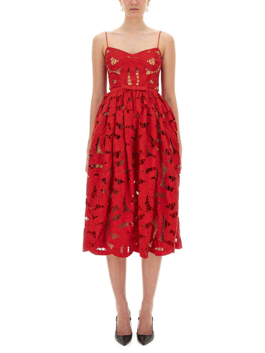 Self-Portrait Women Embroidered Midi Dress With Bow SELF-PORTRAIT