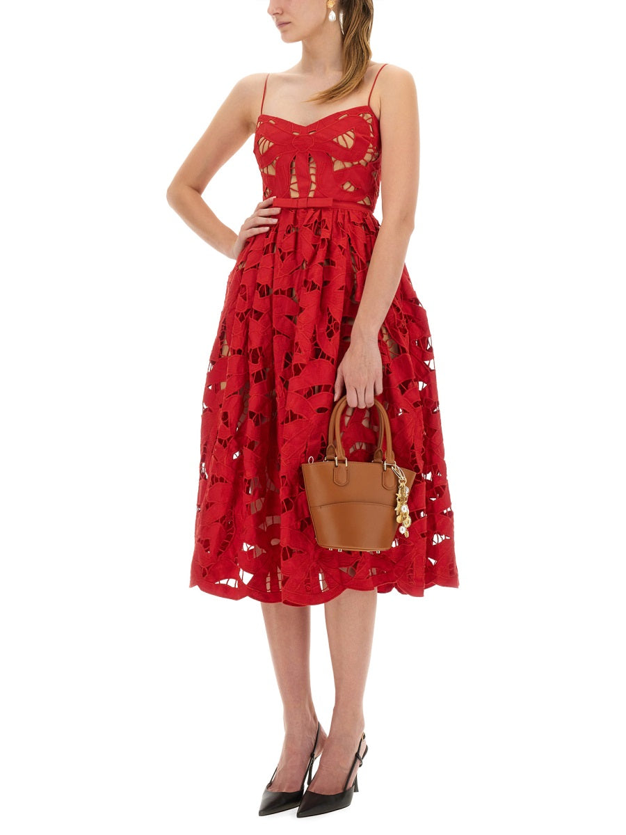 Self-Portrait Women Embroidered Midi Dress With Bow SELF-PORTRAIT