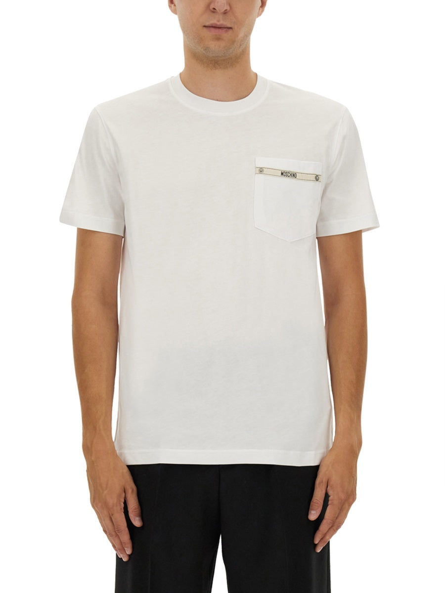 Moschino Men T-Shirt With Logo Ribbon MOSCHINO