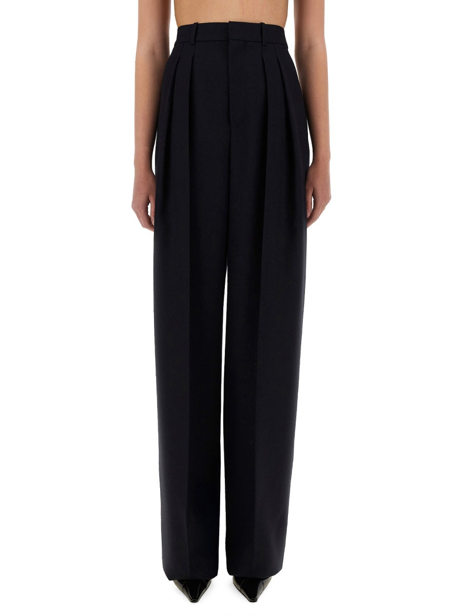 Saint Laurent Women Wide-Leg Pants In Grain De Poudre SAINT LAURENT