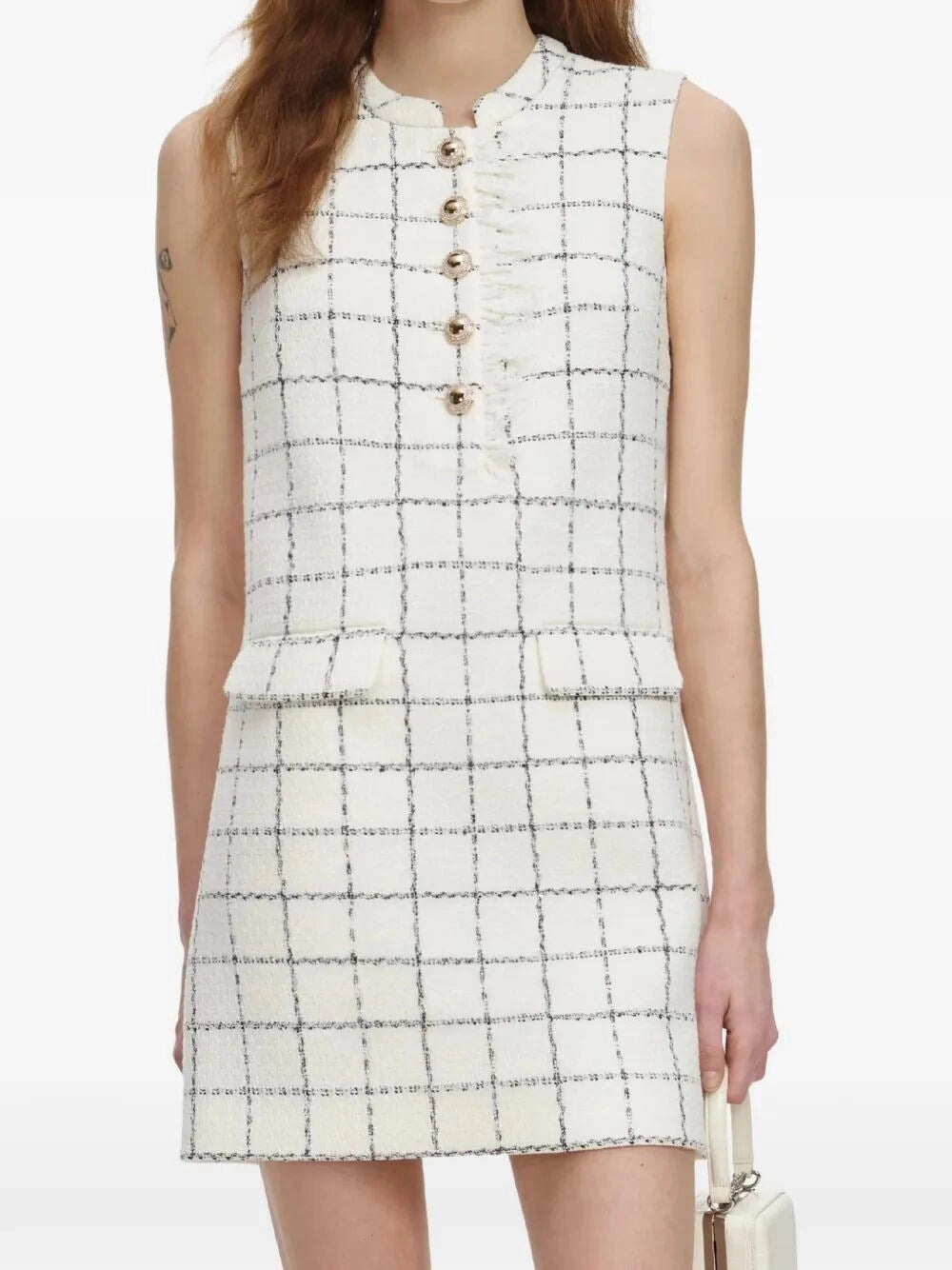 Self-Portrait Women Check Boucle Lace Trim Mini Dress SELF-PORTRAIT