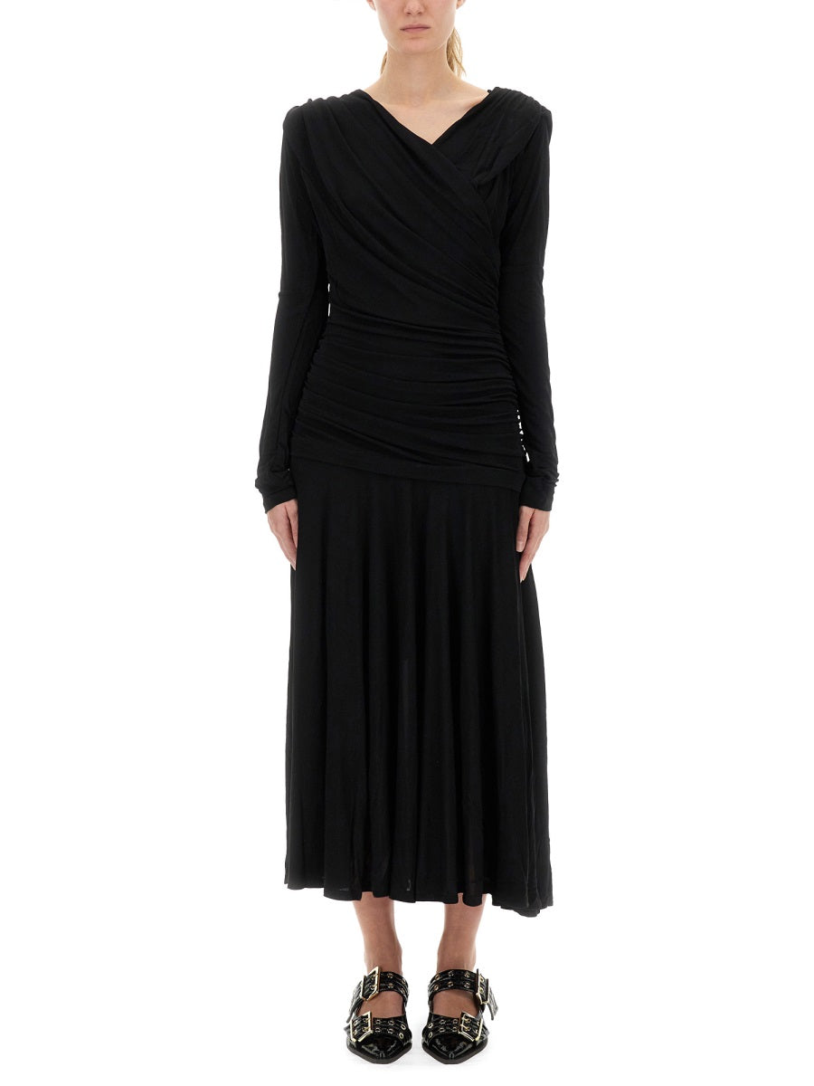 Ganni Women Gathered Midi Dress GANNI