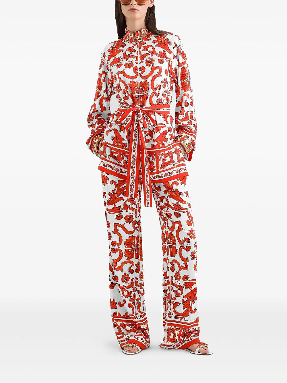 Dolce & Gabbana Women Majolica-Print Silk Charmeuse Shirt DOLCE & GABBANA