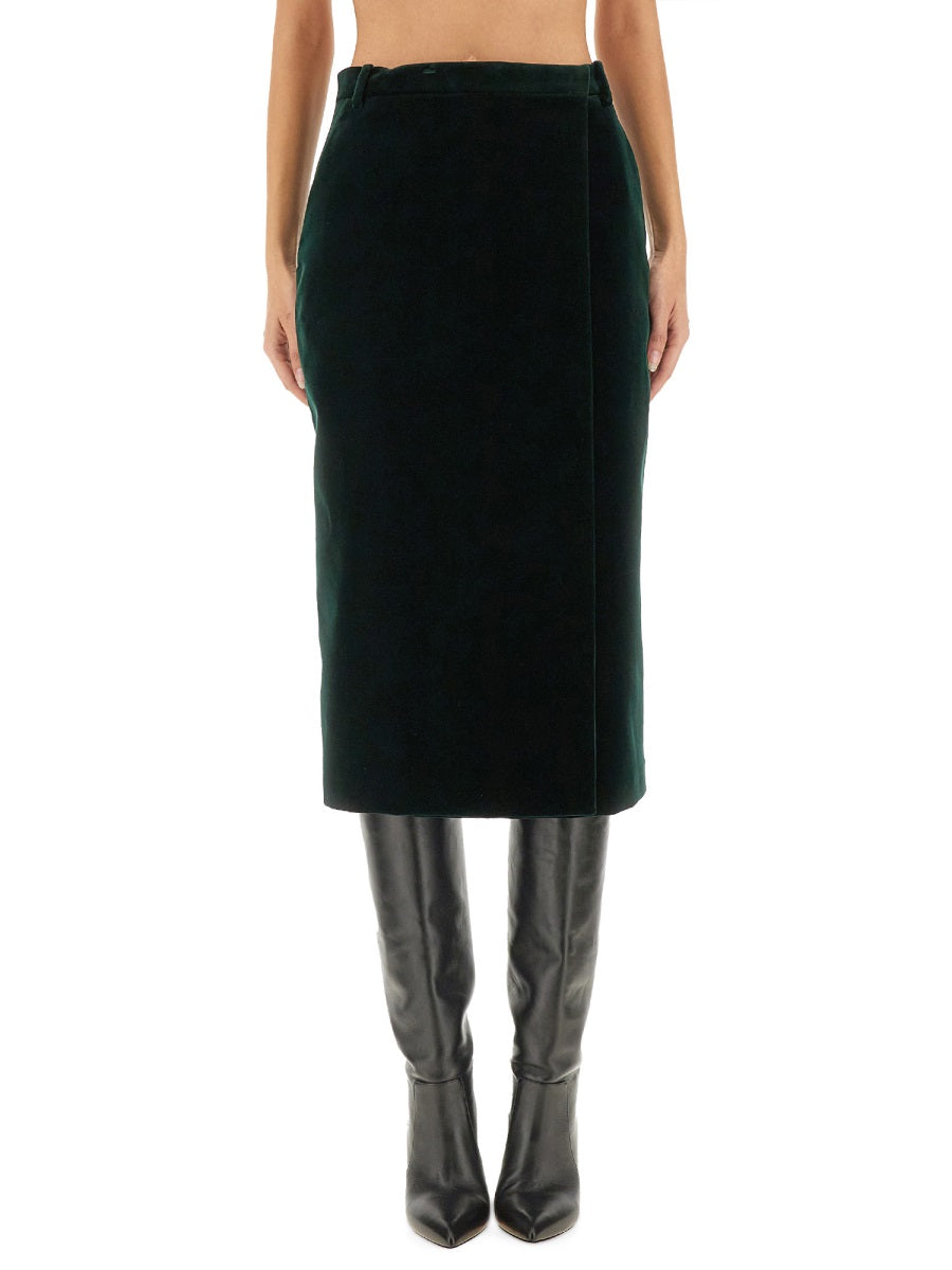 Saint Laurent Women Velvet Crossover Midi Skirt SAINT LAURENT