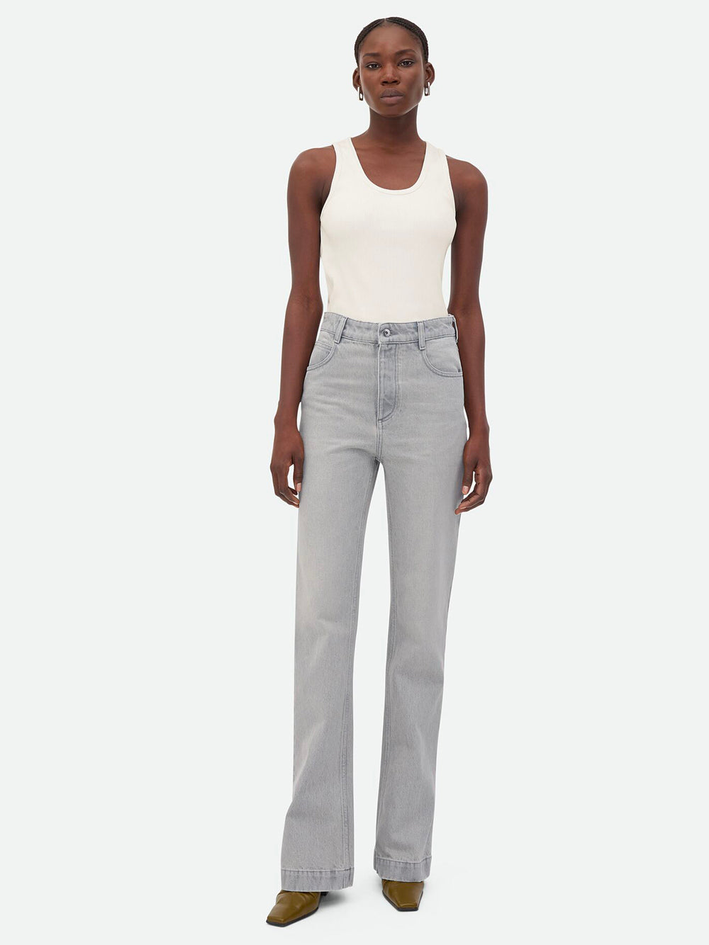 Bottega Veneta Women Light Grey Washed Denim Flared Jeans BOTTEGA VENETA