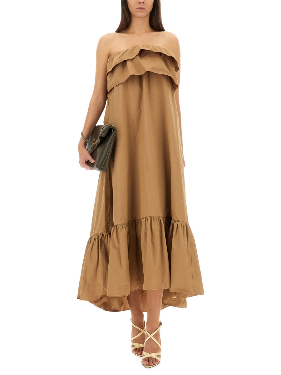 Saint Laurent Women Cotton Twill Ruffle Dress SAINT LAURENT