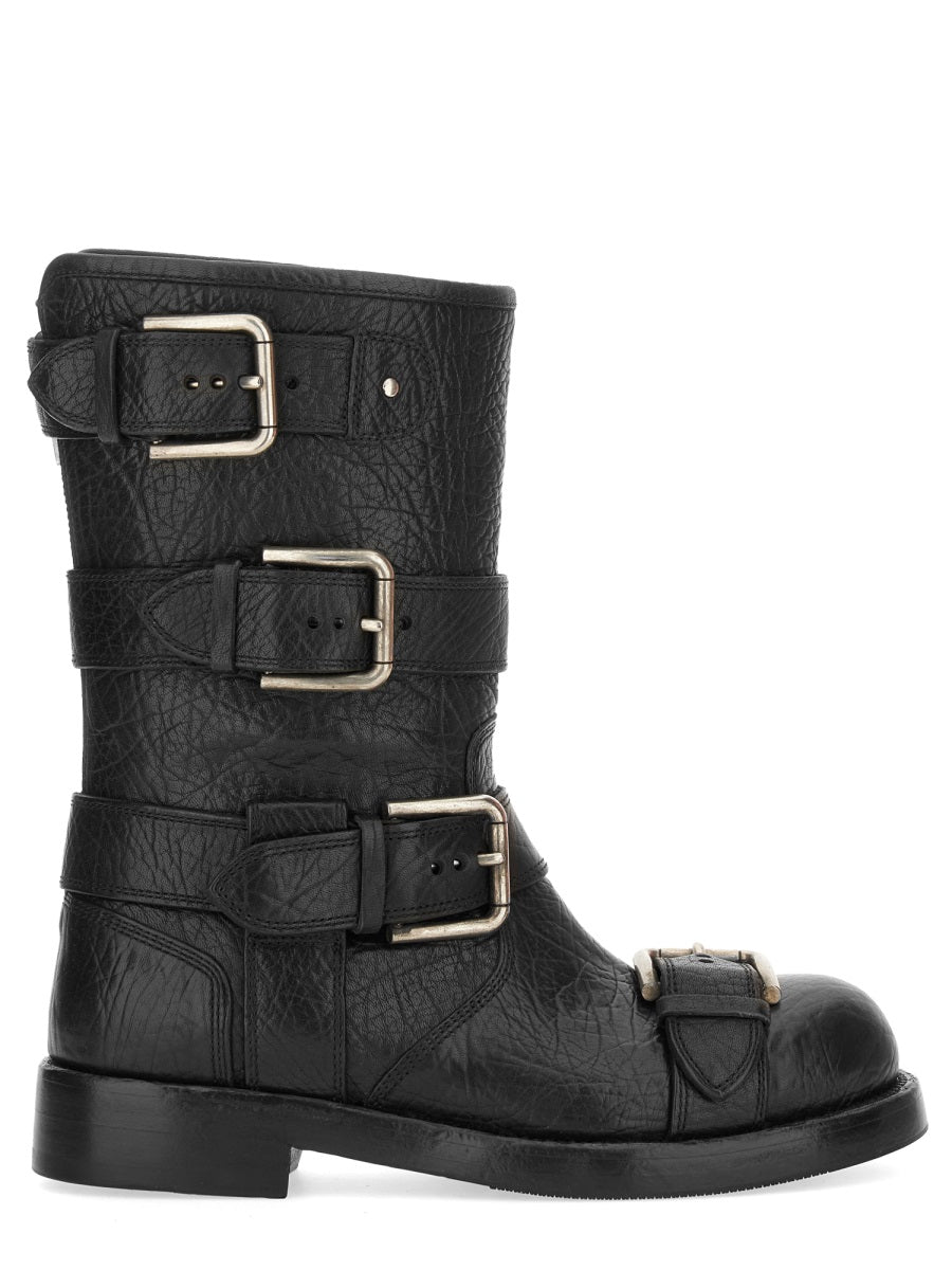 Dolce & Gabbana Women Leather Boot With Buckles DOLCE & GABBANA