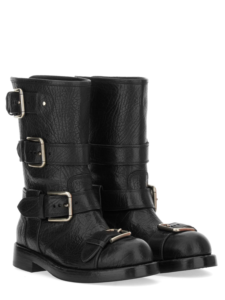 Dolce & Gabbana Women Leather Boot With Buckles DOLCE & GABBANA