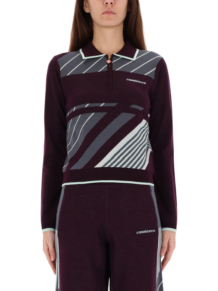 Casablanca Women "Diagonal" Tennis Polo Shirt CASABLANCA