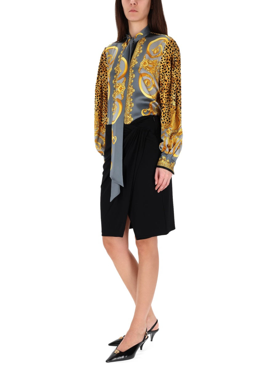 Versace Women Midi Skirt With Asymmetrical Hemline VERSACE