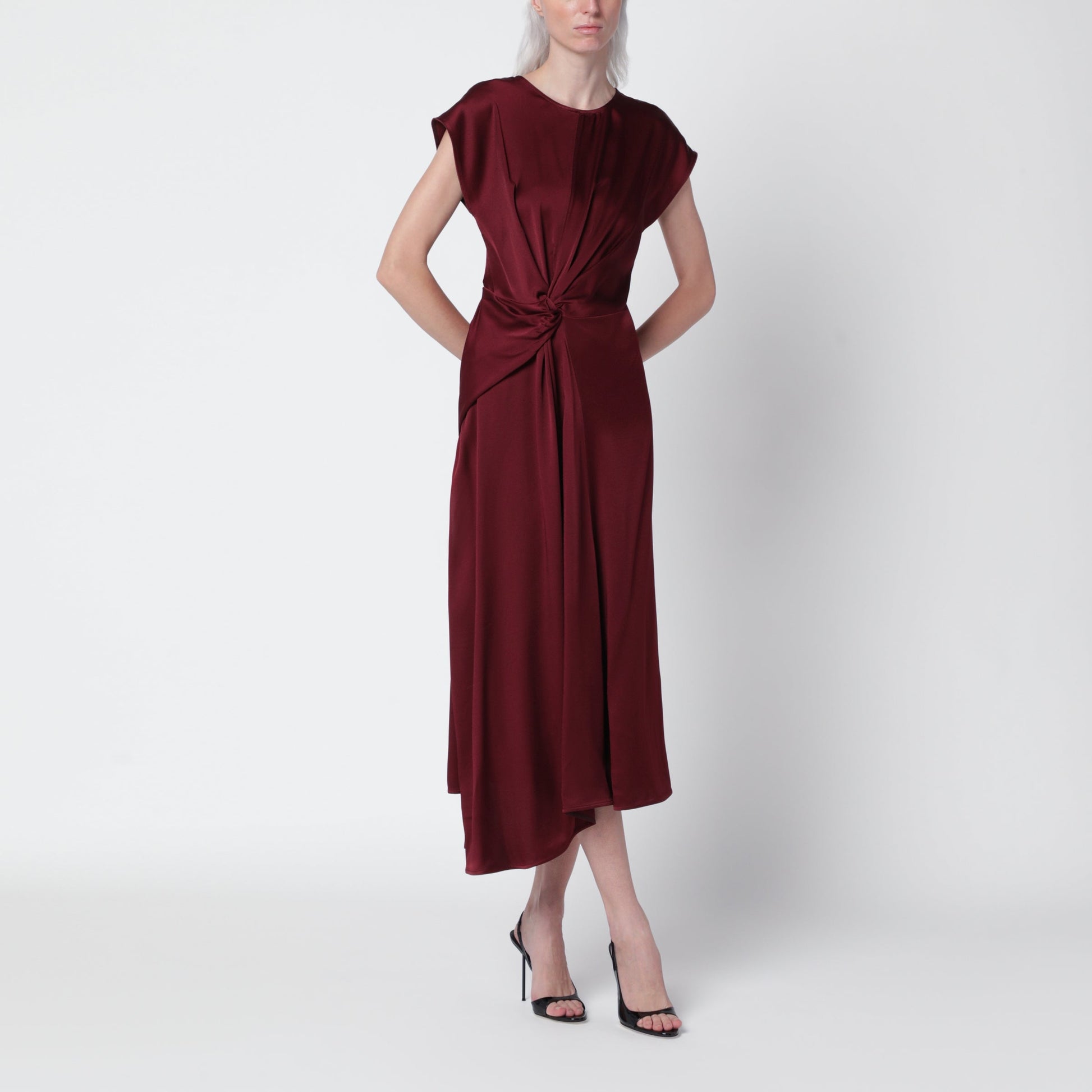 Victoria Beckham Aria Burgundy Midi Dress In Satin Crepe Women VICTORIA BECKHAM
