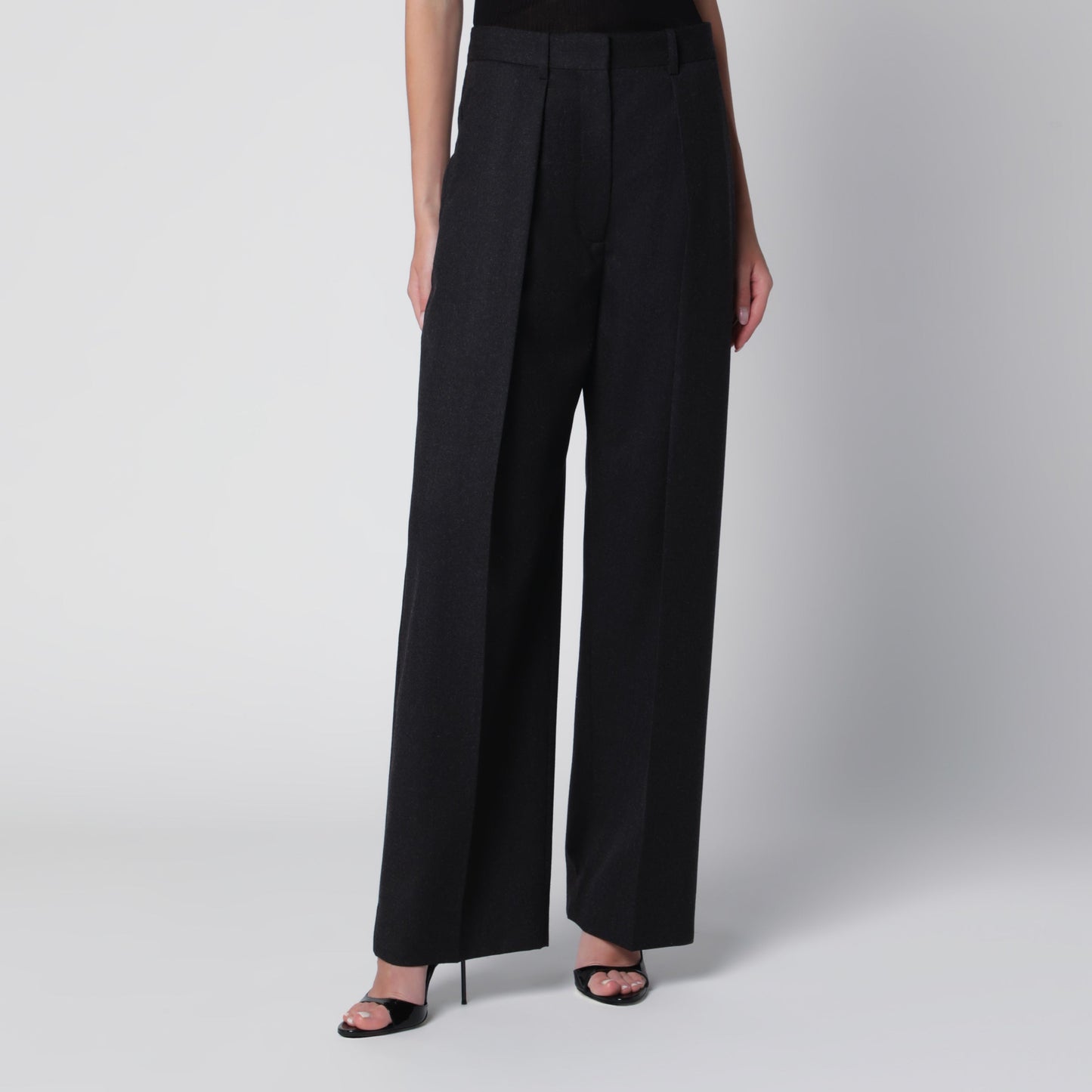 Victoria Beckham Cecilia Trousers In Dark Grey Melange Wool Women VICTORIA BECKHAM