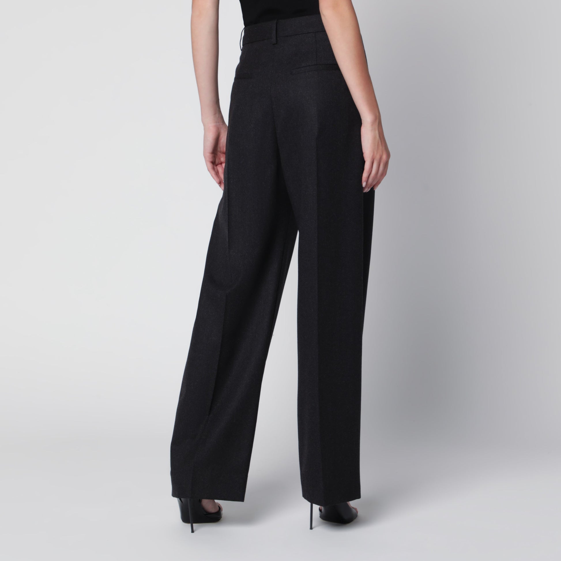 Victoria Beckham Cecilia Trousers In Dark Grey Melange Wool Women VICTORIA BECKHAM