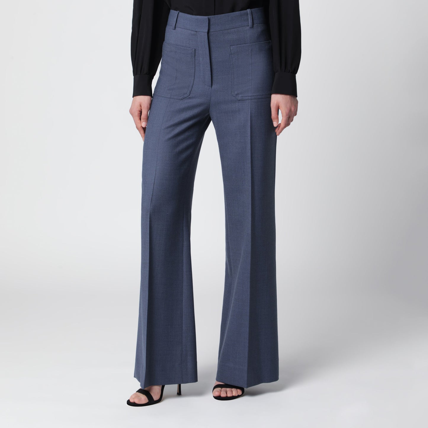 Victoria Beckham Alina Trousers In Blue Melange Wool Blend Women VICTORIA BECKHAM