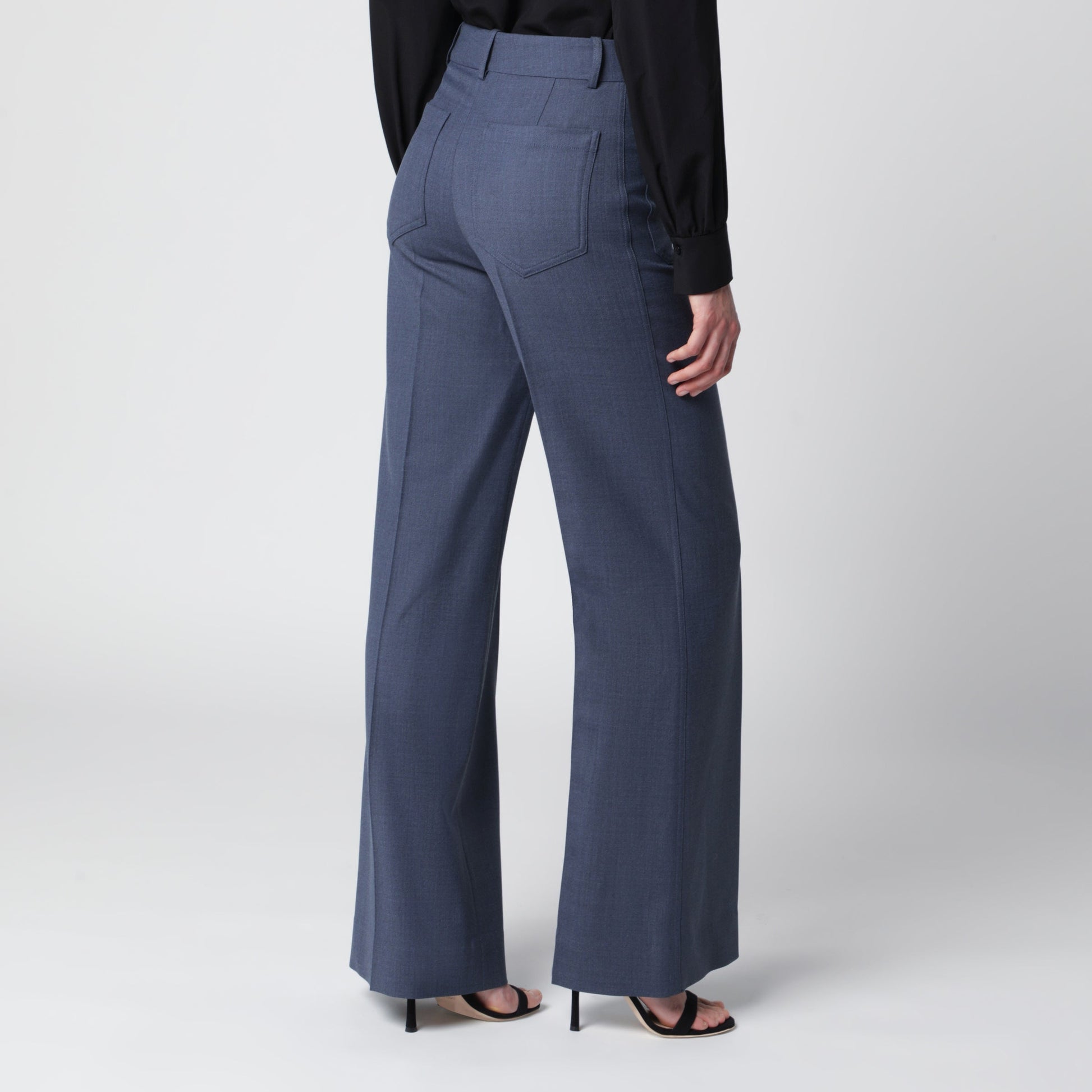 Victoria Beckham Alina Trousers In Blue Melange Wool Blend Women VICTORIA BECKHAM