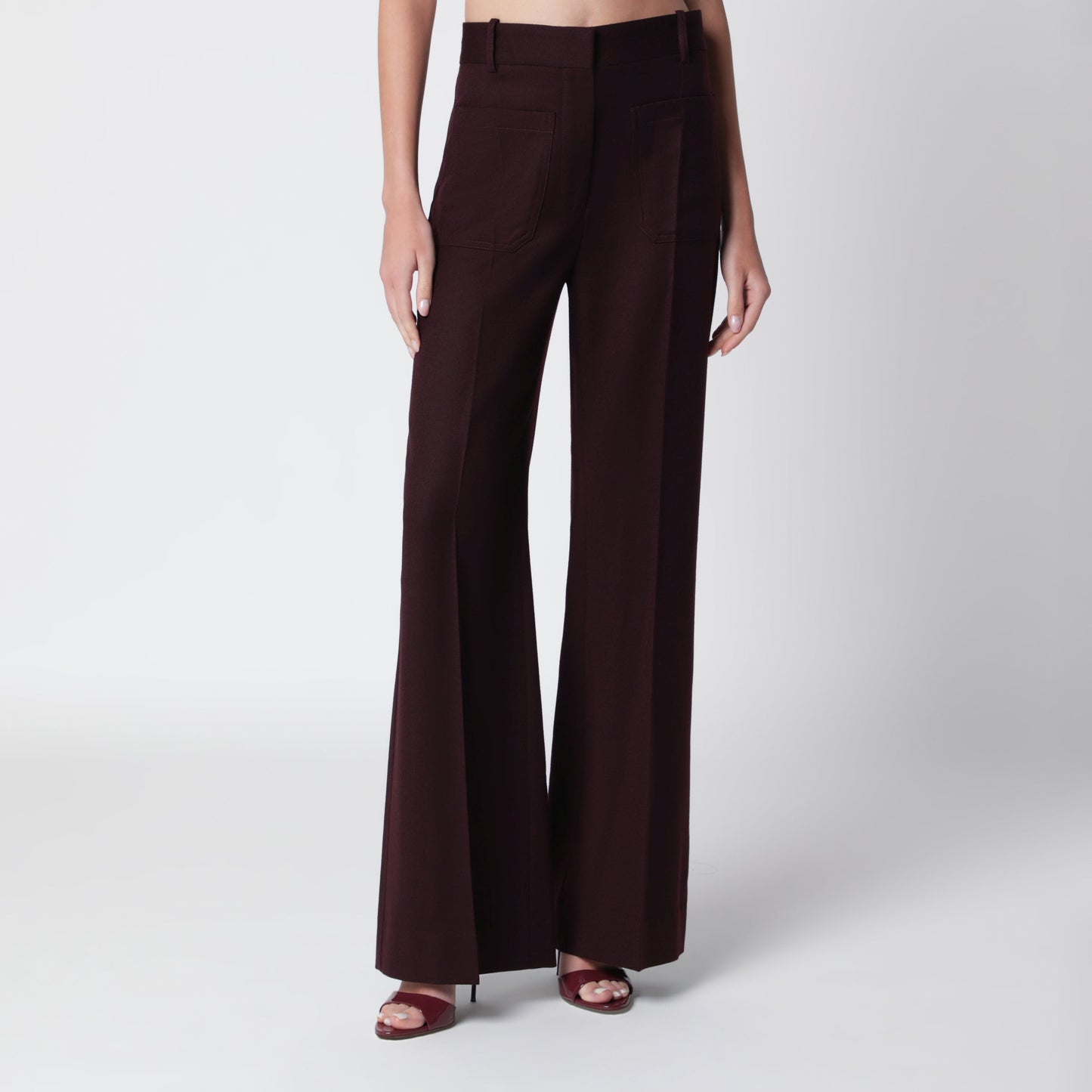 Victoria Beckham Dark Acai Purple Virgin Wool Flannel Trousers Women VICTORIA BECKHAM