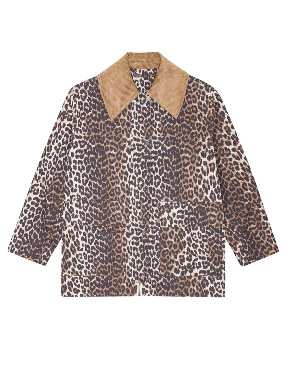 Ganni Women Leopard Print Midi Jacket GANNI