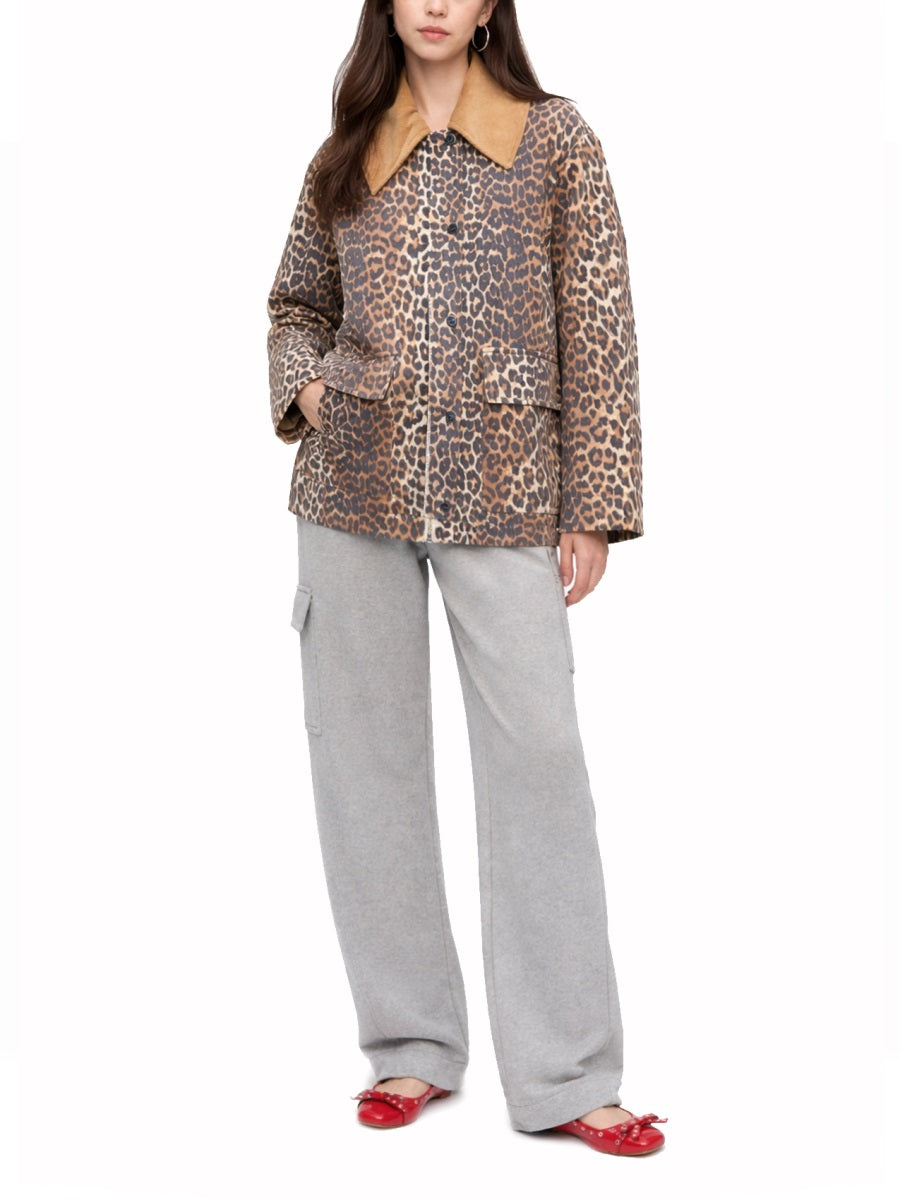 Ganni Women Leopard Print Midi Jacket GANNI
