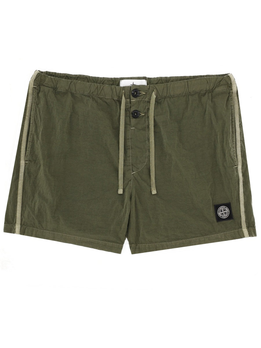 Stone Island Men Swimsuit With Logo Patch
