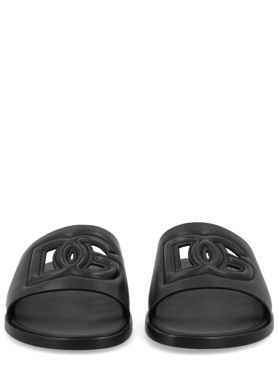 Dolce & Gabbana Men Leather Slide With Logo