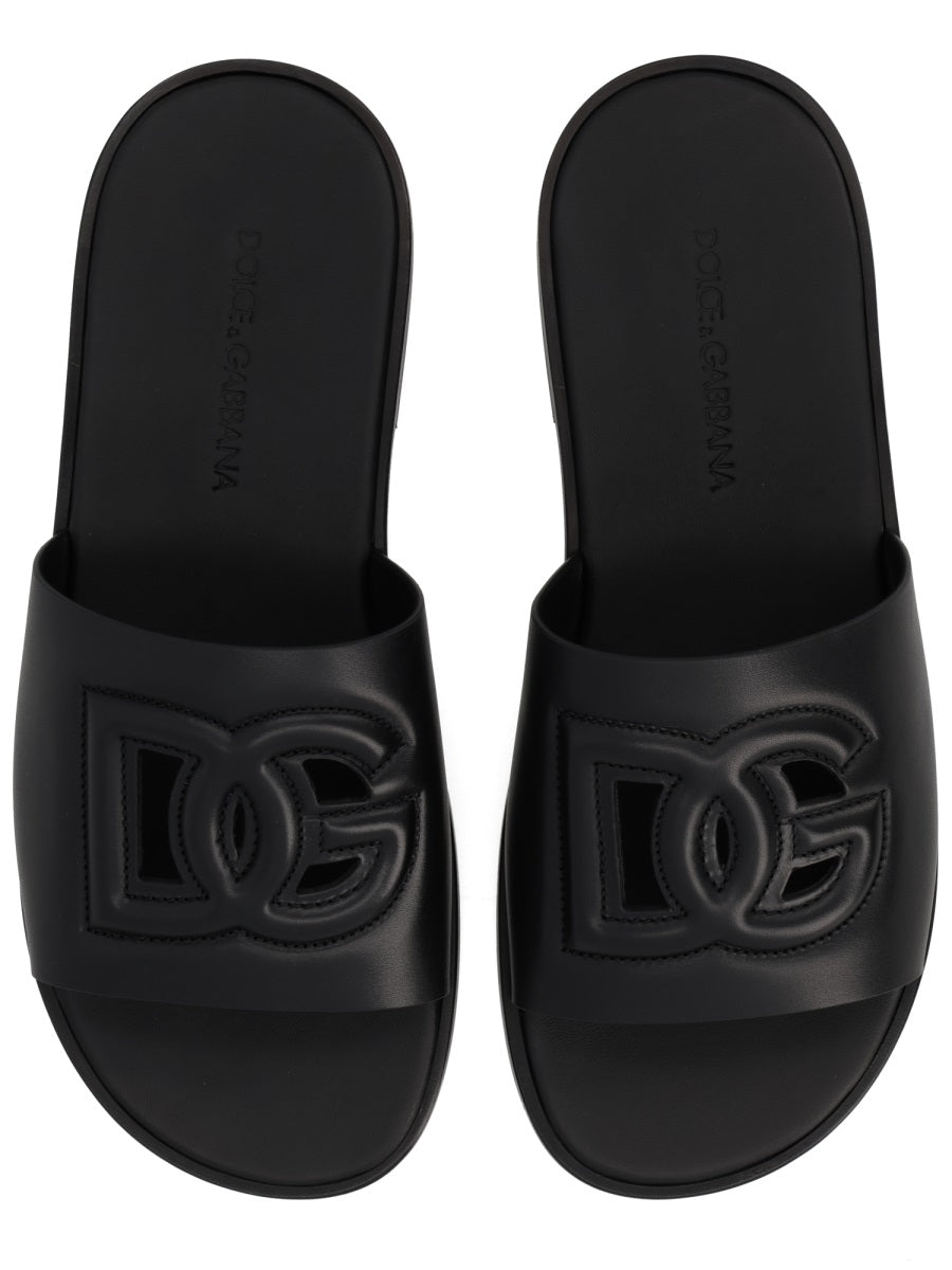 Dolce & Gabbana Men Leather Slide With Logo