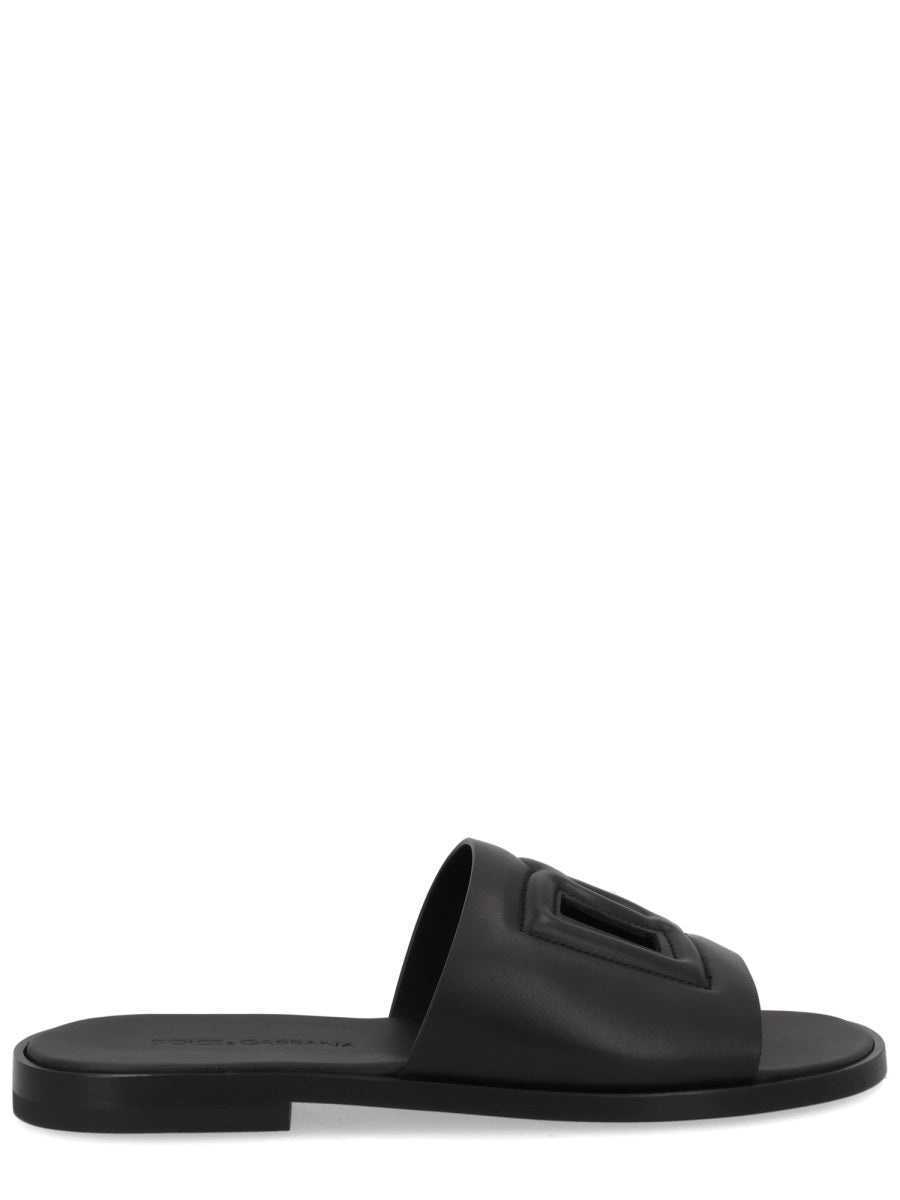 Dolce & Gabbana Men Leather Slide With Logo