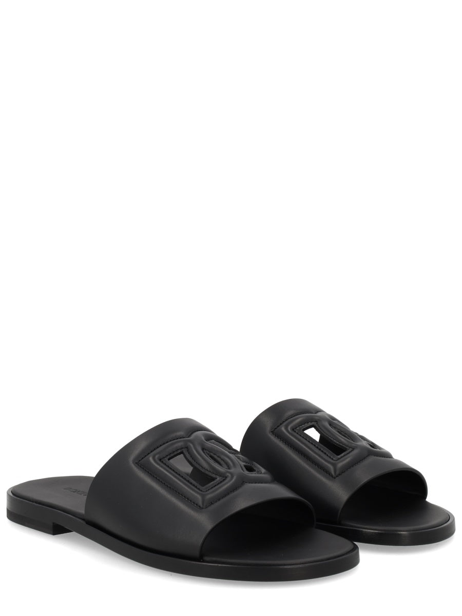 Dolce & Gabbana Men Leather Slide With Logo