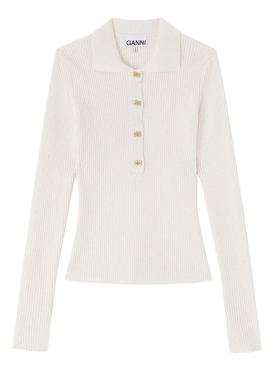 Ganni Women Ribbed Polo Shirt GANNI