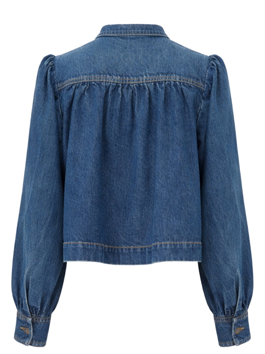 Chloé Women Denim High Neck Gathered Jacket CHLOE