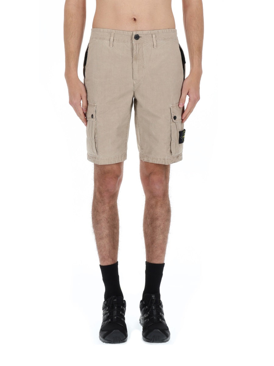 Stone Island Men Cargo Shorts With Logo Patch STONE ISLAND