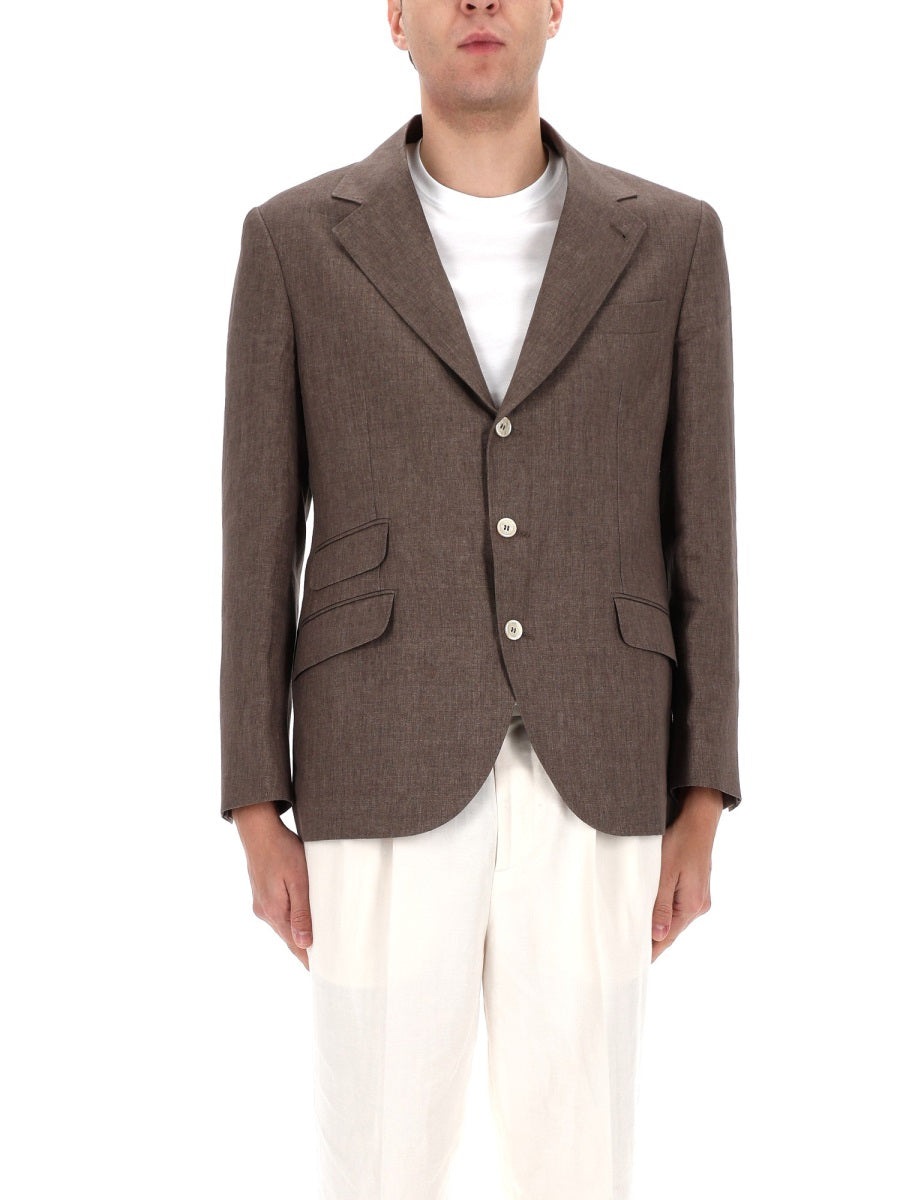 Brunello Cucinelli Men Single-Breasted Linen Jacket BRUNELLO CUCINELLI