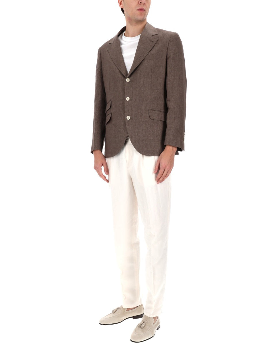 Brunello Cucinelli Men Single-Breasted Linen Jacket BRUNELLO CUCINELLI