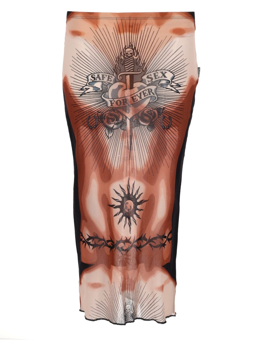 Jean Paul Gaultier Women Midi Skirt With "Safe Sex Tatoo" Print JEAN PAUL GAULTIER