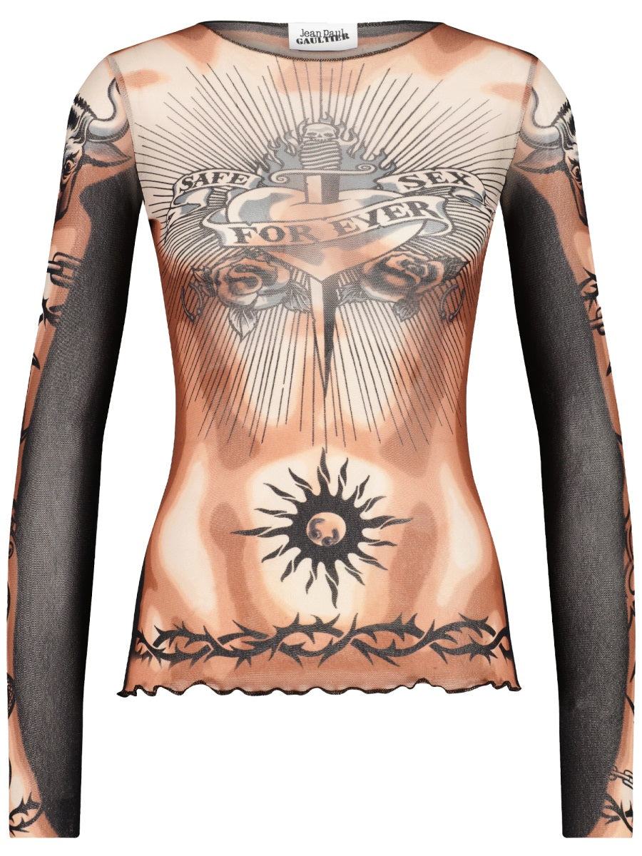 Jean Paul Gaultier Women "Safe Sex Tatoo" Print Top JEAN PAUL GAULTIER