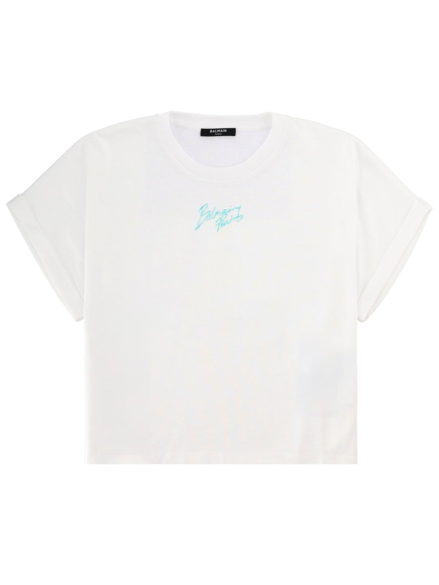 Balmain Women Cropped T-Shirt With Logo BALMAIN