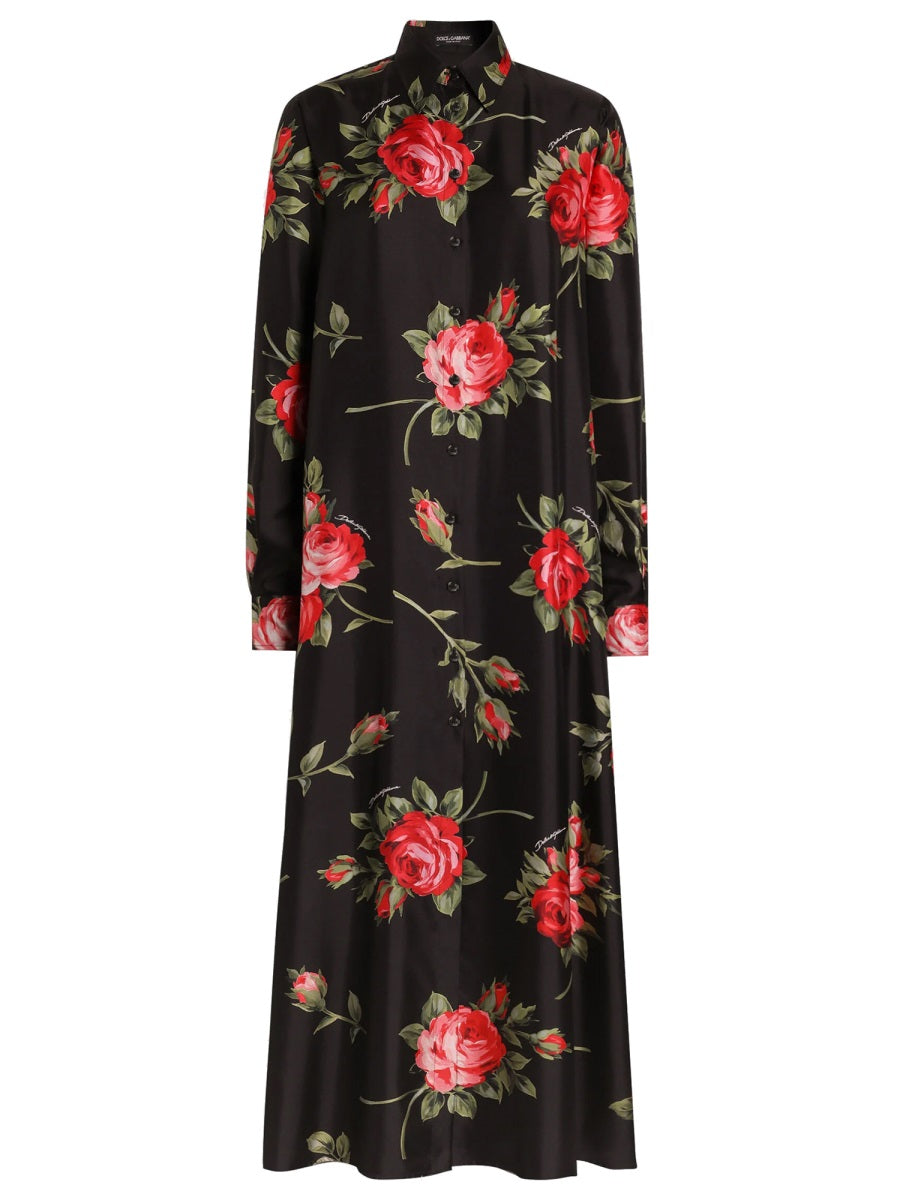 Dolce & Gabbana Women Rose Bouquet Print Twill Long Dress DOLCE & GABBANA