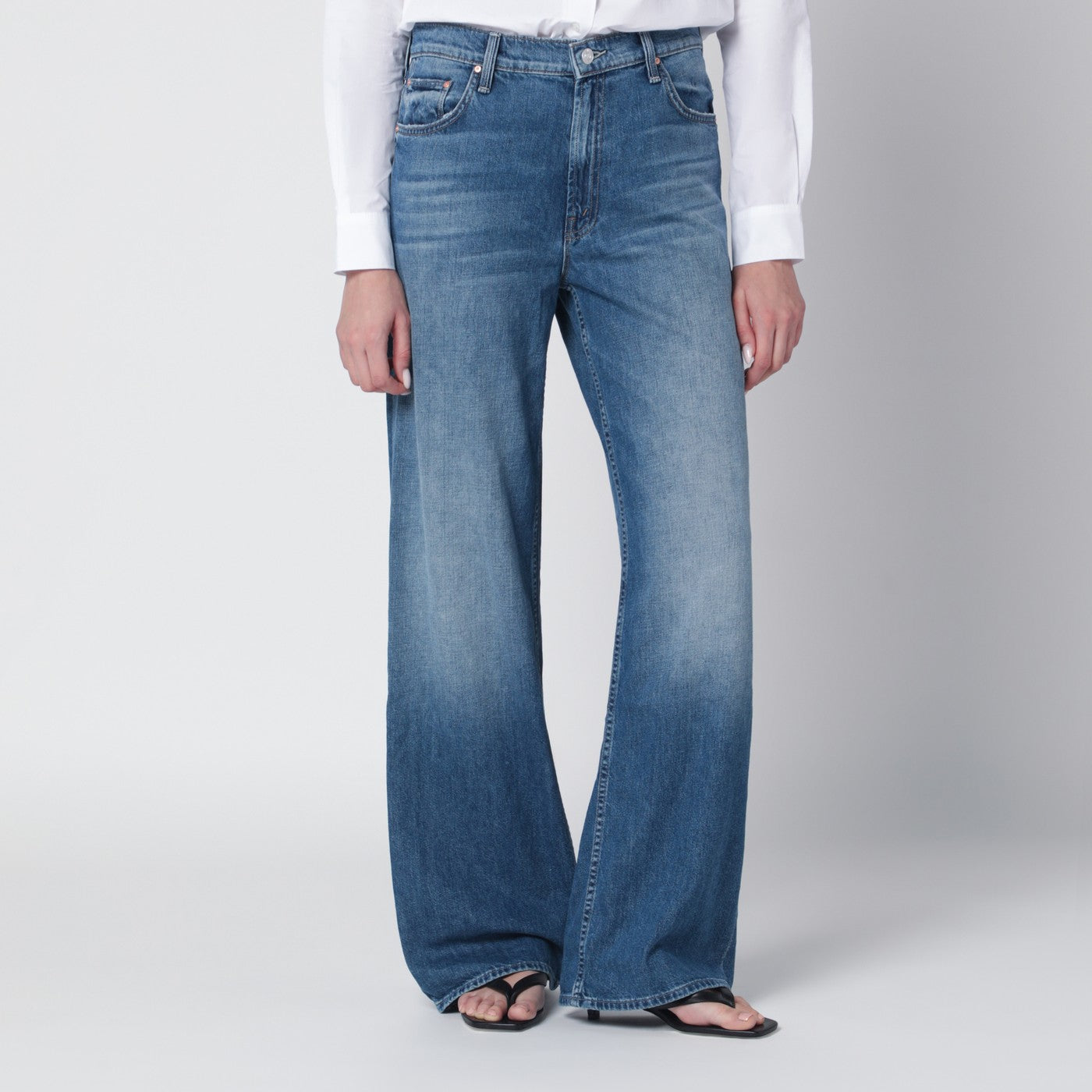 Mother Hit Shuffle Washed Blue Wide-Leg Jeans Women Mother