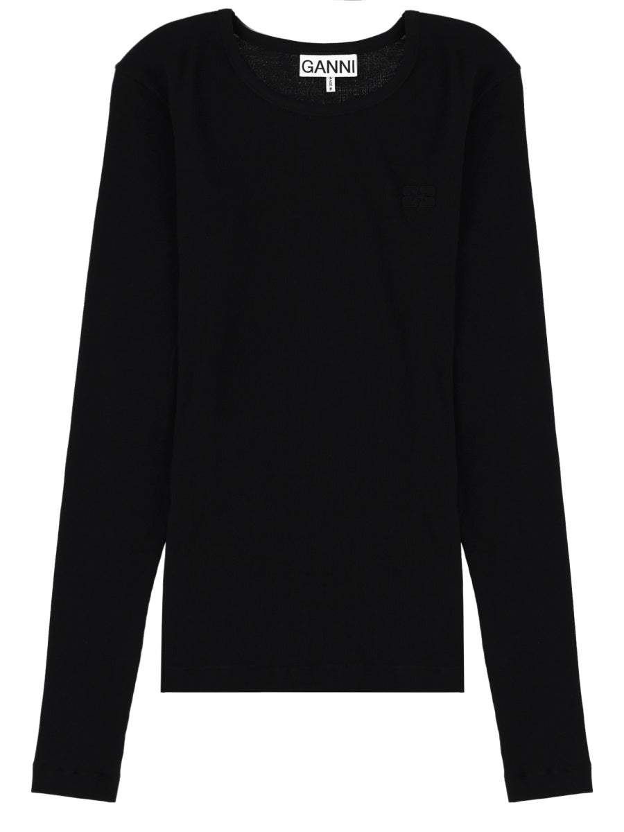 Ganni Women Long Sleeve Top With Logo GANNI